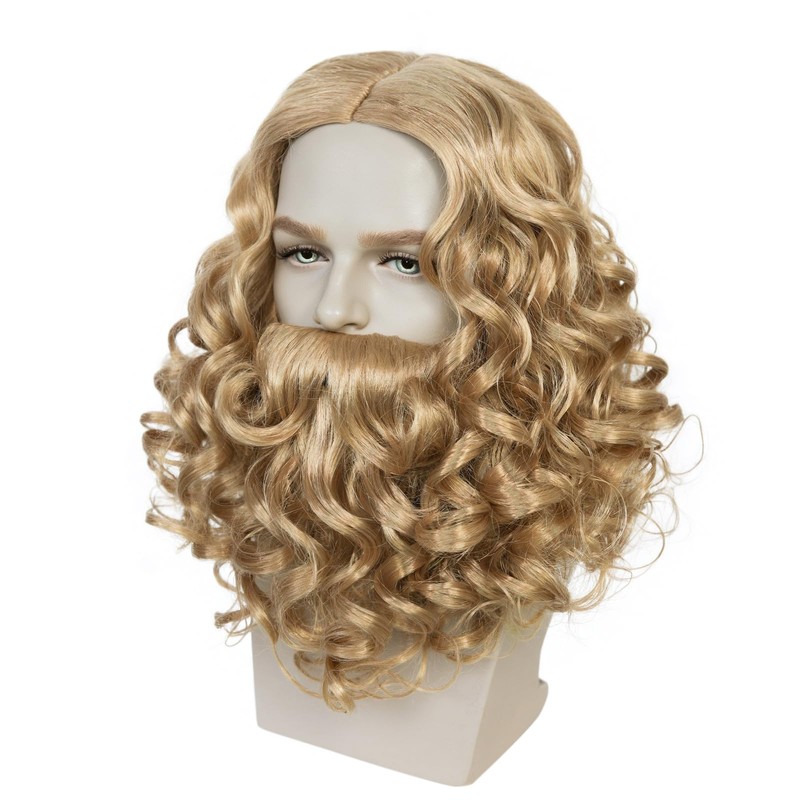 Old Mens Wig and Beard Set for Adult Wavy Men