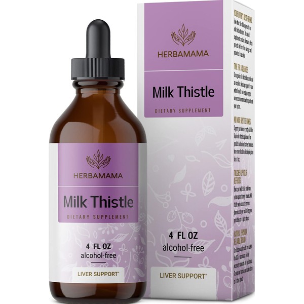 HERBAMAMA Milk Thistle Liquid Drops - Organic Milk Thistle Seed Tincture - Liver Detox - Milk Thistle Liquid Extract Supplement - Alcohol-Free - 4 fl oz