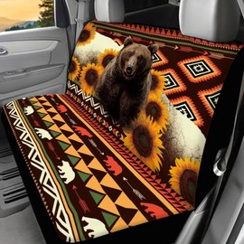 WELLFLYHOM Aztec Bear Car Seat Cover Rear Bench Seat Covers for Truck SUV Sunflower Universal Fit Car Accessories Brown Tribal Auto Bench Seat Cover