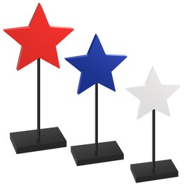 3 Pieces 4th of July Decoration, Patriotic Decorations Memorial Day Tabletop Tiered Tray Decor Red White and Blue Flag Style Independence Day Blocks Vintage Wood Star Freestanding Decoration for Home