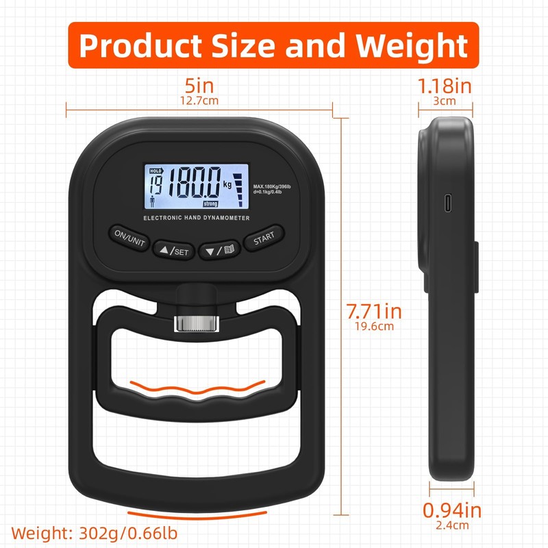 Digital Hand Dynamometer Grip Strength Tester, Digital Dynamometer for Hand
