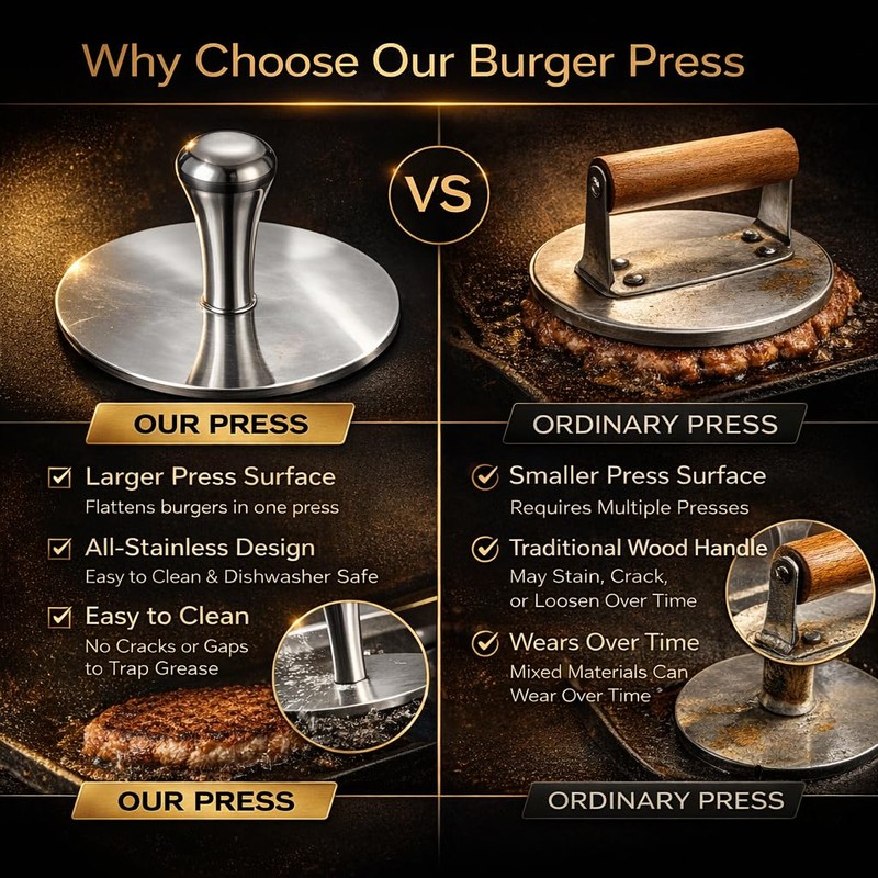 Wonderful Cuisine Premium Stainless Steel Smash Burger Press, Heavy Duty
