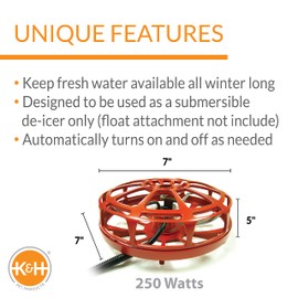 K&H Manufacturing Ultimate 250-Watt Pail Heater with No Floater Cord Safety Clip