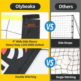 20FT Outdoor Volleyball Net Set System for Backyard Beach with Anti-Sagging Net, Iron Adjustable Height Poles, Soft PU Volleyball and Pump, Carry Bag - Instant Set Up & Durable (Black)