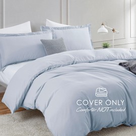 Hearth & Harbor Twin Duvet Cover Set - Soft Ice Blue Duvet Cover Twin, Double Brushed Twin/Twin XL Duvet Cover 2 Piece with Button Closure, 1 Twin Size Duvet Cover 68x90 inches and 1 Pillow Sham