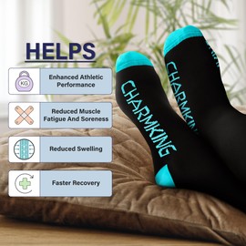 CHARMKING Compression Socks for Women & Men 15-20mmHg for Optimized Venous Support & Enhanced Circulation (Black/Blue, Small)