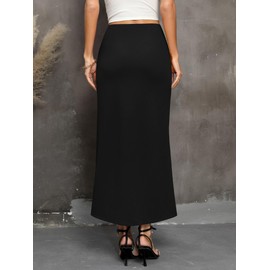 Missufe Women's Maxi Skirt Long Elegant Summer Skirts High Waist Slit Skirt, black