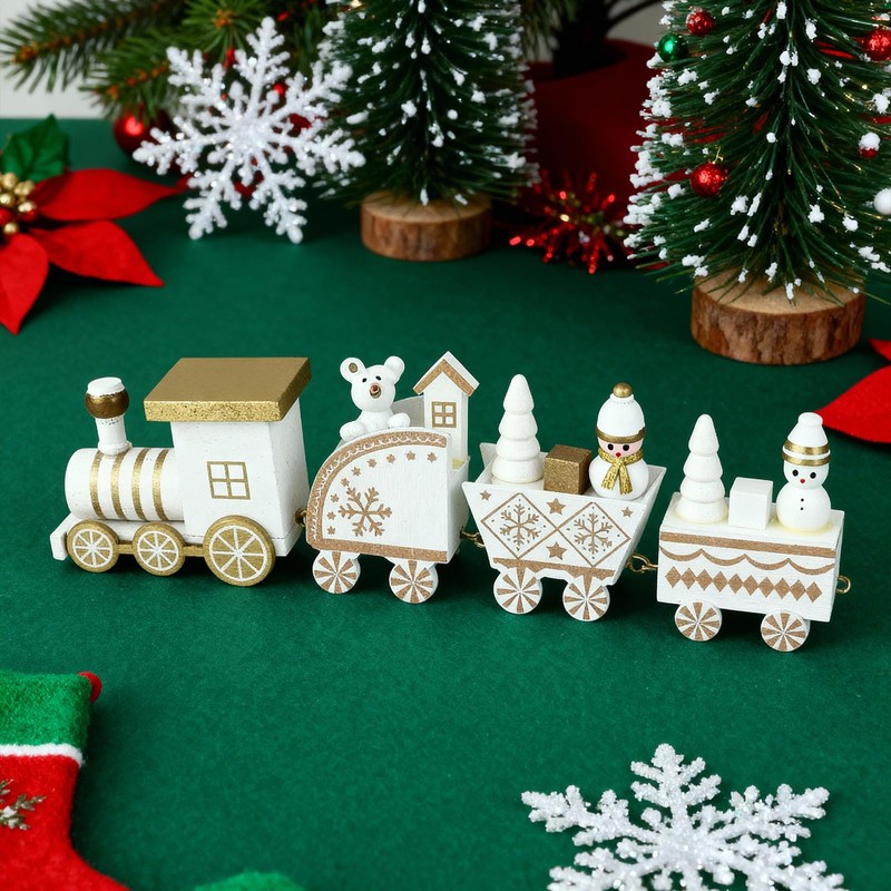 LEMESO Christmas Ornament Wooden Toy Car Train Present Decoration Interior