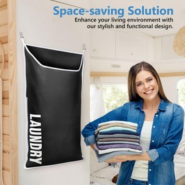 DONAQ Hanging Laundry Hamper Bag XL 40x22", Space Saving over the Door Storage Bags, Behind the Door Hampers for Dirty Clothes & Wall Mounted Basket for Bathroom, Organizer for Small Room Spaces RV