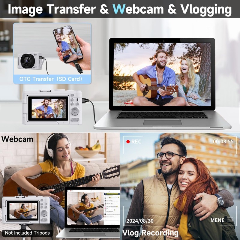 4K Digital Camera for Photography, 3" 180° Flip Screen with