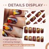 24Pcs Fall Leaf Press on Nails Brown Fake Nails Red