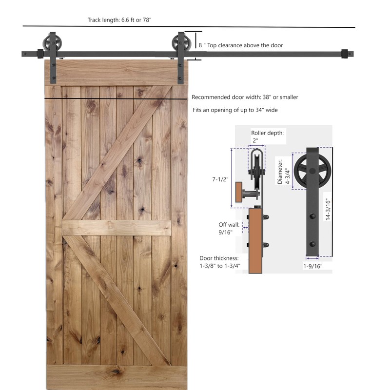 LUBANN 6.6FT Sliding Wood Barn Door Hardware Sliding Track Kit