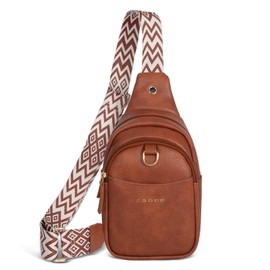 OSOCE Crossbody Bag for Women PU Sling Belt Bag Small Shoulder Chest Bag Purses with Adjustable Guitar Strap Phone Cable Hole Fanny Pack Cross Body Bags with for Ladies Travel Shopping