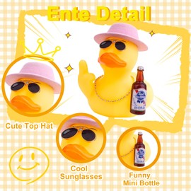 MuMyer Rubber Duck Car Ornament, Unique Yellow Duck Car Dashboard Decorations Accessories with Top Hat Sunglasses Necklace and Cute Prop (3.54 Inches, Black)