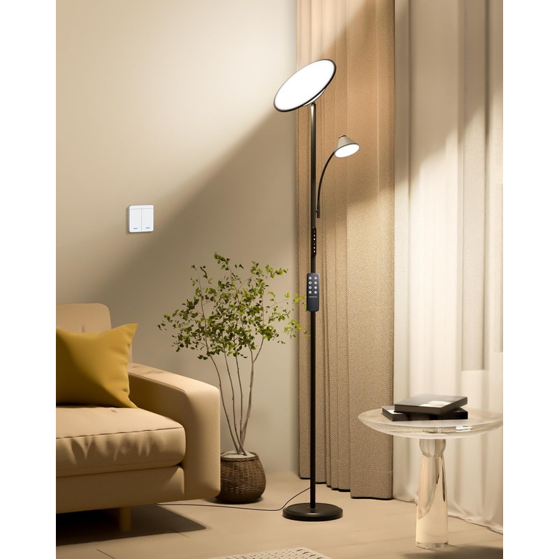 LEPOWER-TEC Bright Floor Lamp, Standing Lamp with Remote & Wall