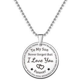 SMARGO Inspirational Son Dog Tag Necklace From Mum Dad For Men Boys Birthday Christmas Xmas Jewellery Presents You Are Braver Than You Believe