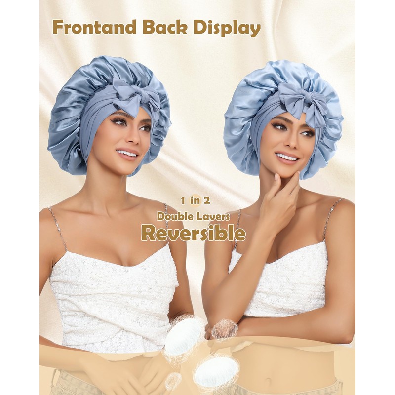 WELROG Double Layer 19 Momme Silk Sleep Cap with Silk