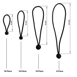 Joneaz Ball Bungee Cords with Balls, 4 Inch 6 Inch 9 Inch and 12 Inch Mix Package, Black Tie Down Cord, Real Rubber UV Resistant, 36 Piece