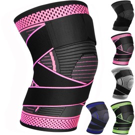 Adjustable Knee Support Brace 1 pack Compression Knee Sleeves for Men Women Use for Meniscus Tear, Arthritis, Tendinitis, Ligament Injury,Weight Lifting, Anti Slip Knee Brace (Rose Red, Large)