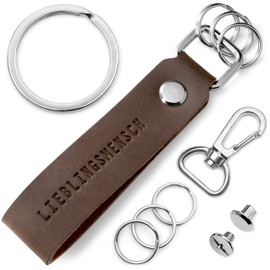 FABACH Leather Keyring with Changeable Keyring in Gift Box - Key Pendant for Best Friend and Partner with Favourite Person Engraving - Key Chain Key Holder