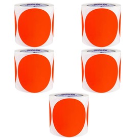 ChromaLabel 4 Inch Round Label Permanent Color Code Dot Stickers, High Visibility for Warehouse Inventory, 250 Labels per Roll, Fluorescent Red Orange - Case of 5