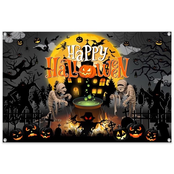Leowefowa Halloween Photo Backdrop 10x8ft Polyester Happy Halloween Theme Fabric