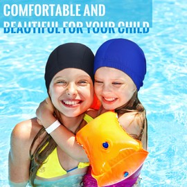 3 Pieces Elastic Swim Caps Comfortable Fabric Swimming Hat Lightweight Swimming Cap Fabric Swimming Cap Comfortable Swimming Hats for Kids Girls and Boys Long or Short Hair