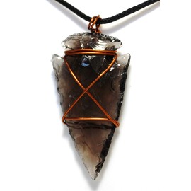 Stone of Detoxification - Reiki Energy Charged Copper Wire Wrapped Black Obsidian Crystal Arrowhead Pendant with Cord (Beautifully Gift Wrapped)
