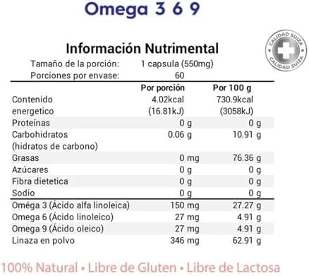 Omega 3 6 9  Súper Premium 550 mg  100 Orgánico  Skin Vit Nutrition Company Omega 3-6-9