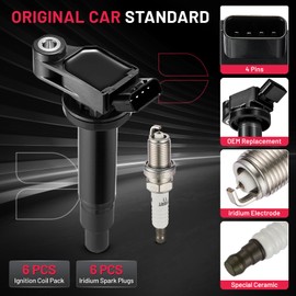 BDFHYK Ignition Coil Pack UF267 and Iridium Spark Plugs 4504 PK20TT Compatible with Lexus ES300 RX300 RX330 RX400 Toyota Avalon Camry Highlander Sienna Solara 3.0L 3.3L V6, Sets of 6