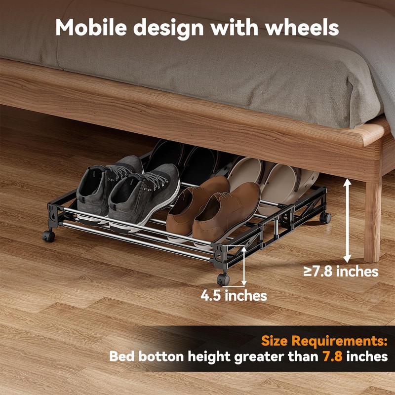 DEYILIAN Under Bed Shoe Storage with Wheels Fixable Underbed Shoe