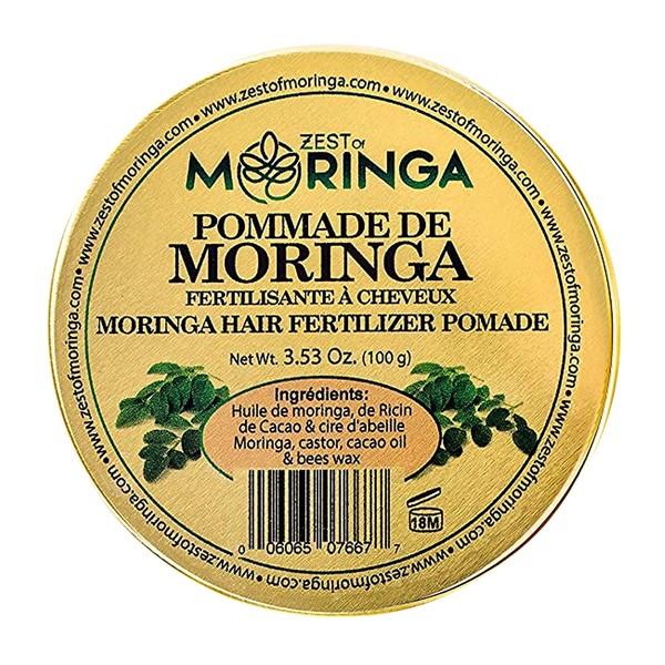 Zest Of Moringa Hair Pomade - Super Hair Fertilizer For Dry Damaged Hair And Scalp - Moringa Hair Pomade For Hair Styling & Nourishing - Blend of Moringa Oil, Cacao Oil, Castor Oil, And Beeswax - 100g