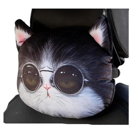 pkpohs Neck Pad, Headrest, Dog, Cat, 3D Car Neck Cushion, Plush Toy (Black Cat)