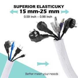 AGPTEK Cable Sleeve Cover, 10ft - 1 inch Cord Management Wire Organizer Under Desk, Home Office Computer Wire Cover Hider Cord Protector, Protect Pet Cat Dog from Chewing, White