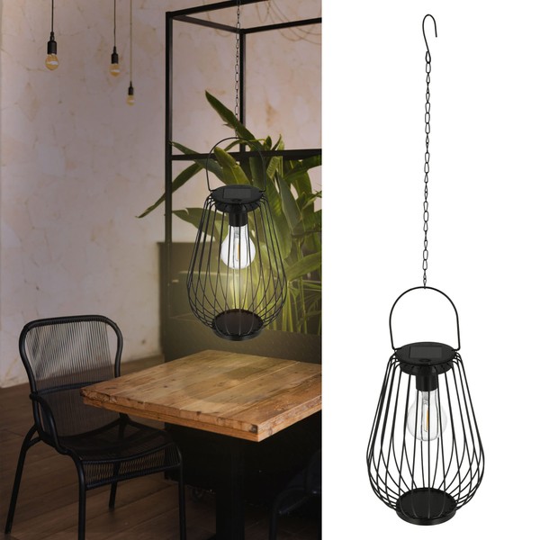 Cepewa LED Solar Lamp, Black, 16.5 x 70 cm, Iron