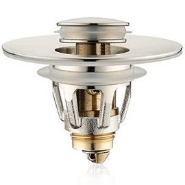 Universal Bathroom Sink Stopper - Bounce Wash Basin Drain Filter, Brushed Nickel Pop Up Drain Stopper, Bullet Core Push Type Sink Stopper, Sink Drain Plug with Anti-Clogging Strainer, for 1.1-1.5 inch