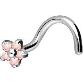 PIERCINGLINE Nose Piercing | Titanium | Flower with 5 Crystals | Piercing Nose Stud Spiral | Choice of Colours, Titanium, Cubic Zirconia