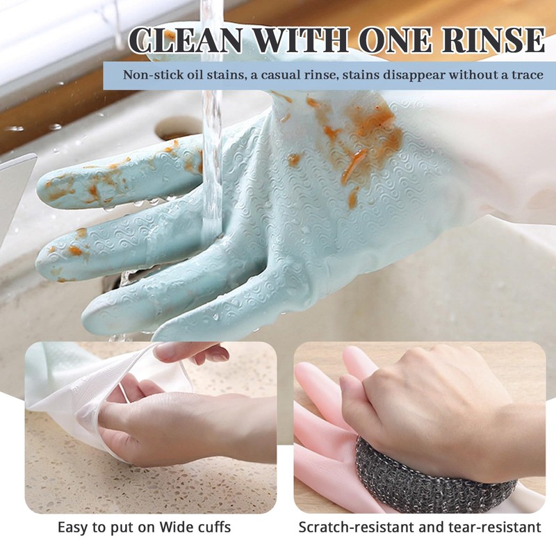 Donmnemb 3 Pairs Rubber Dishwashing Gloves for Household, Laundry Kitchen