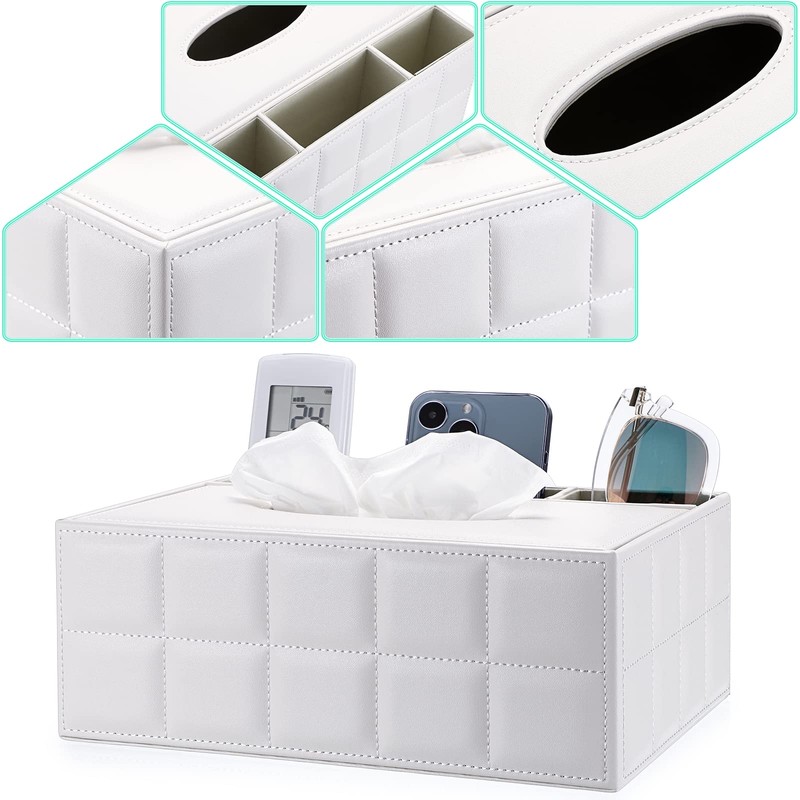 BTSKY PU Leather Household Office Rectangular Tissue Box with Remote