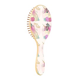 Paddle Brush Hair Brush, Round Wooden Pins Air cushion comb, Scalp massages Detangling Hair Hairbrush for Smoothing Hair Print Floral Unicorn Woman With Horn Butterfly Flowers