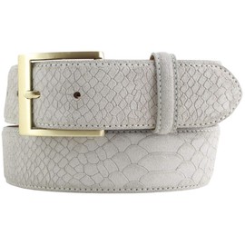 BELTINGER Belt with Golden Belt Buckle and Python Embossed 4 cm Leather Belt 40 mm Snake Look Snake Pattern, Light grey, gold