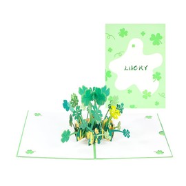 Paper Spiritz Lucky Clover Pop Up Card for Birthday Congratulations Celebration, Handmade 3D Card with Message Tag and Envelope
