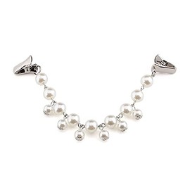 COLORFUL BLING Pearl Crystal Sparkling Teardrop Chain Dresses Shawl Collar Clips Retro Cardigan Sweater Shirt Brooch Clips Glove Clasp for Women-2