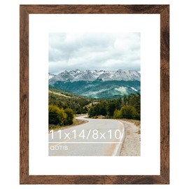 QOTIB 11x14 Picture Frame with 8x10 Mat Deep Brown, Display 8x10 with Mat or 11x14 Without Mat, Wood 11 by 14 Photo Frame, 11 x 14 Frame for Wall Hanging Display, Deep Brown