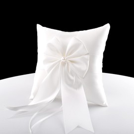 ATAILOVE Wedding Ring Pillow, Fairy Pearl Ivory Ring Bearer Cushion for Wedding Party 7.8'' x7.8''