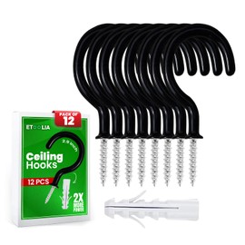 Etoolia 12 Pcs Ceiling Hooks for Hanging Plants - 2.9 inches Heavy Duty, Hanging Hooks for Christmas Lights, Cups, Decors - White Vinyl Coated Screw in Plant Hanger Hook Indoor and Outdoor