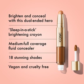 ICONIC LONDON Radiant Concealer & Brightening Duo | Creamy Liquid + Brightening Crayon Dual Ended Concealer, Cruelty Free, Vegan Makeup (Neutral Deep) 0.08 oz