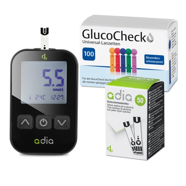 adia Value Pack Blood Glucose Monitor Set (mmol/L) + 60 Blood Glucose Test Strips + 110 Lancets to Control Blood Sugar