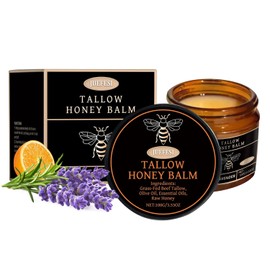 Organic Grass-Fed Beef Tallow Balm with Raw Honey, Moisturizing Skin Care for Face & Body, Soft, Smooth Skin, Lavender & Citrus, 3.53 OZ