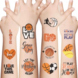 10 Sheets Basketball Temporary Tattoos for Kids, Sport Birthday Party Favors, Cool Decoration Sticker Gifts for Girl Boys Home Activity Class Prizes Carnival Christmas Rewards